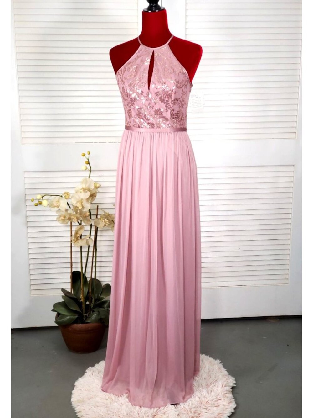 NWT DB Studio Women's Pale Purple High-Neck Sequin Lace Chiffon Dress Sz 6 1756